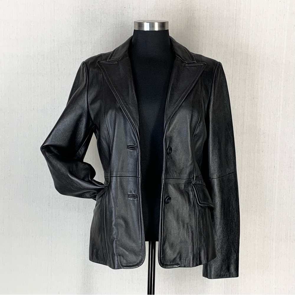 United Colors of Benetton~Y2K~Womens Black Leather Moto/Biker Jacket/Blazer~Sz12